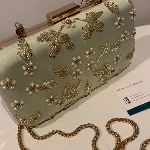 Mint green beaded wedding clutch